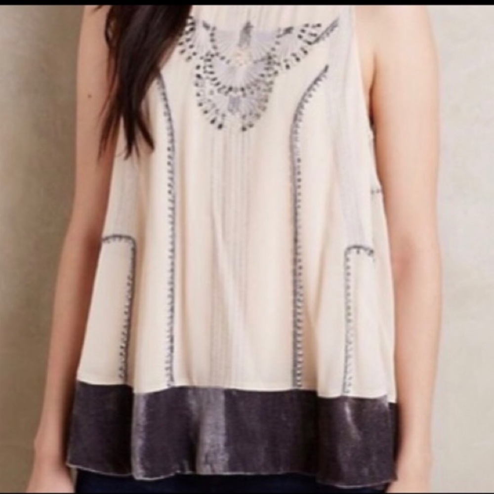 Anthropologie Moulinette Soeurs XSP Beaded Flowy Sleeveless Top